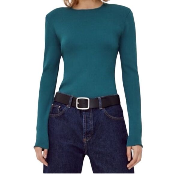 Zara ribbed teal sweater size medium - Picture 1 of 13